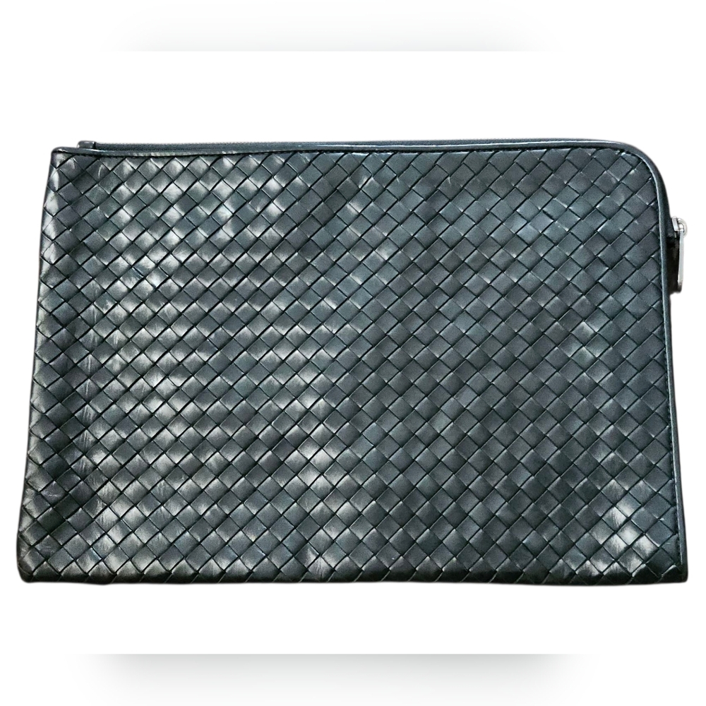 Authentic Bottega Veneta Black Woven Clutch Laptop Bag